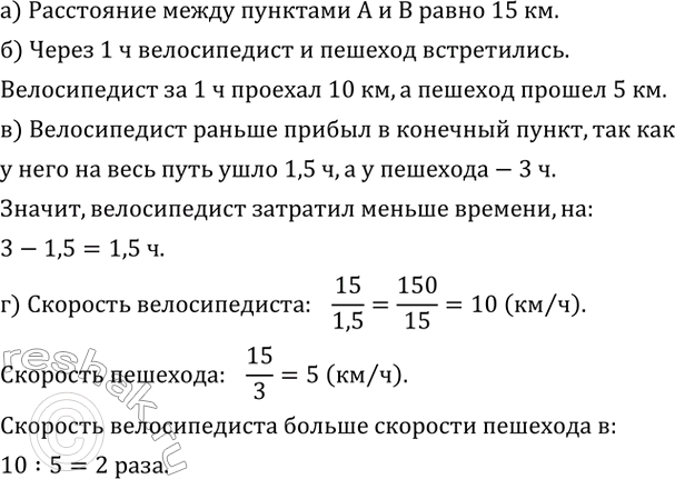 Изображение 733. На рисунке 5.12 изображен график движения велосипедиста из пункта A в пункт B и график движения пешехода из пункта B в пункт A по той же дороге.Ответьте на...